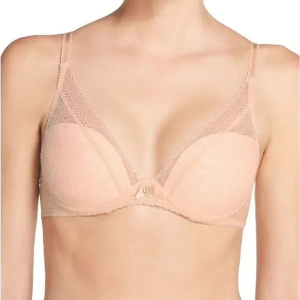 Chantelle 'Festivite' Lace Plunge Underwire Bra - size 34DDDD in Nude Blush